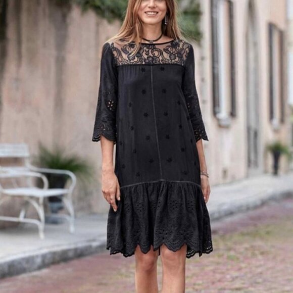 Sundance Nadine Drop Waist Lace Eyelet Midi Dress - Picture 1 of 12